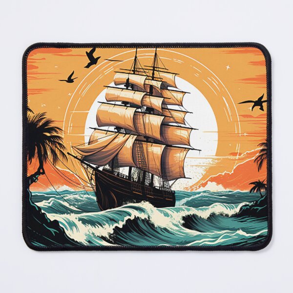 Item preview, A vintage looking ship sails across the giant waves in a sunset enviornment designed and sold by ramith-concept.