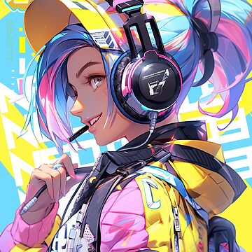 futuristic anime style girl listening to music with headphones