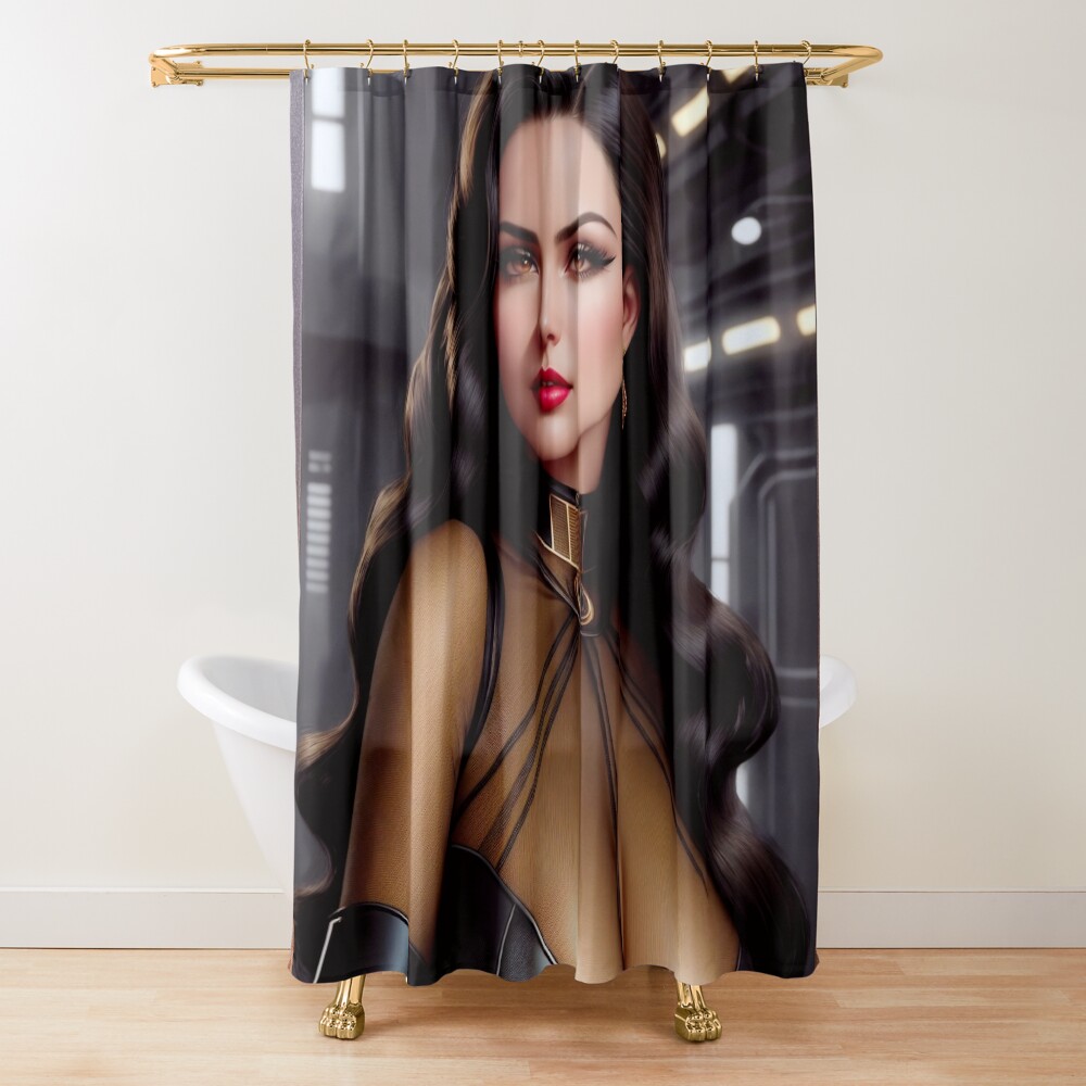 The Mysterious Devallia Quentus AI Concept Art by Xzendor7 - Captivating Portrait 3 The Mysterious Devallia Quentus Beautiful AI Concept Art Portrait by Xzendor7 Decorative Shower Curtain