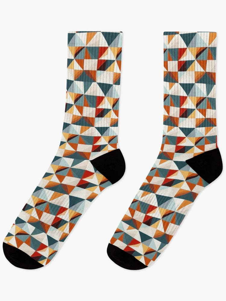 Thumbnail 1 of 5, Socks, Retro Geometric Triangles Abstract Pattern designed and sold by Amy Olsen.