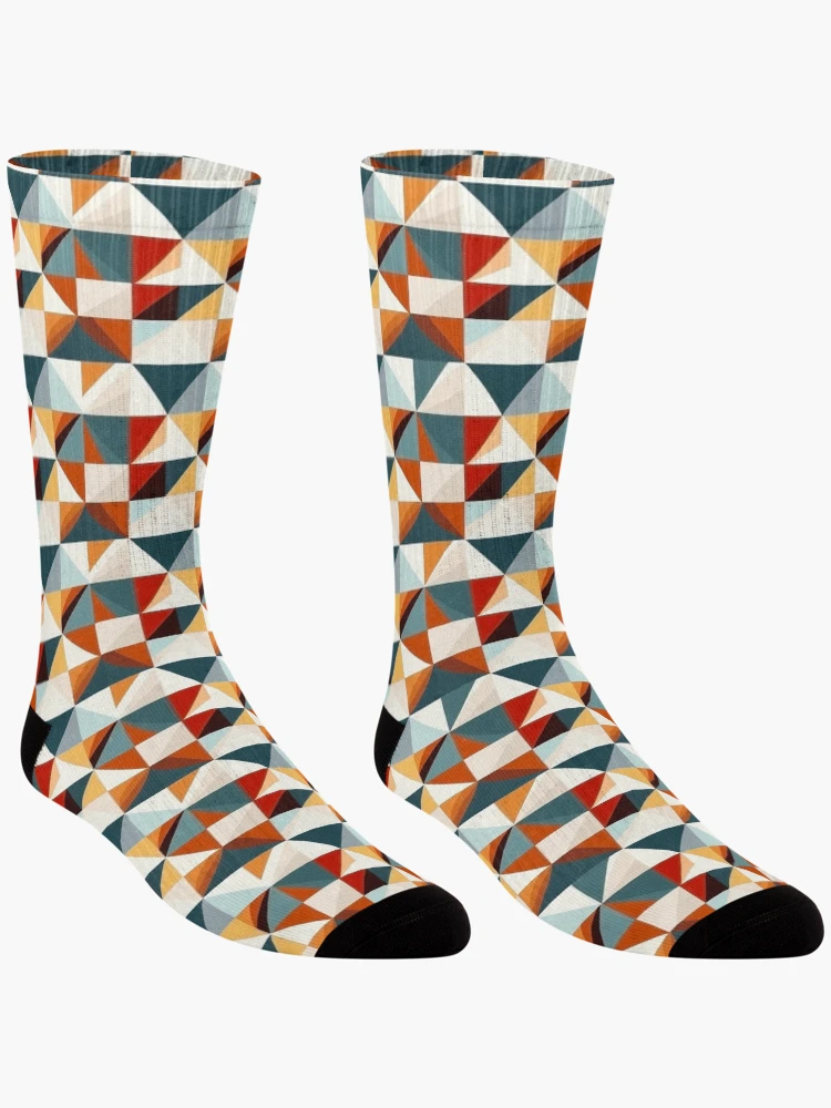 Thumbnail 3 of 5, Socks, Retro Geometric Triangles Abstract Pattern designed and sold by Amy Olsen.