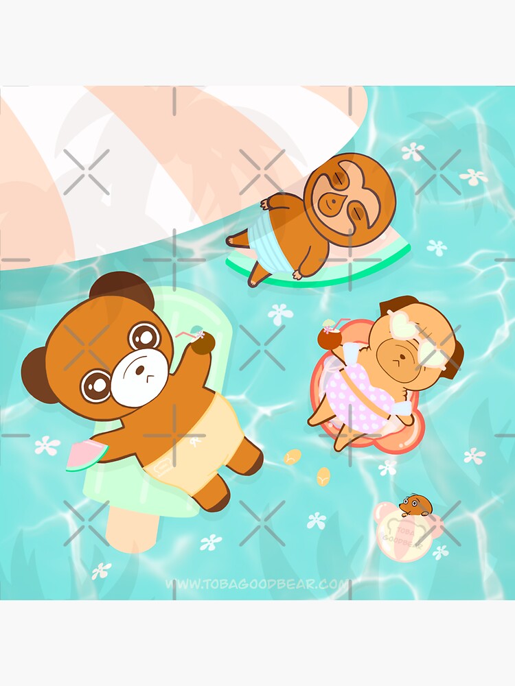 Thumbnail 3 of 3, Sticker, Cute Animals Floating Poolside designed and sold by Tobagoodbear.