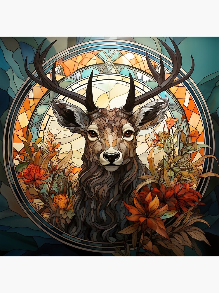 Stained Glass Animal Portrait Deer Nature Poster for Sale by