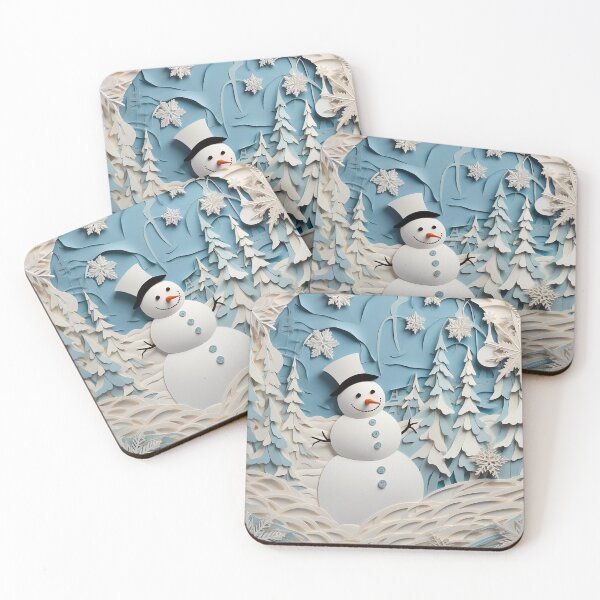 Item preview, Snowman winter scene blue and white cream designed and sold by Inktown.