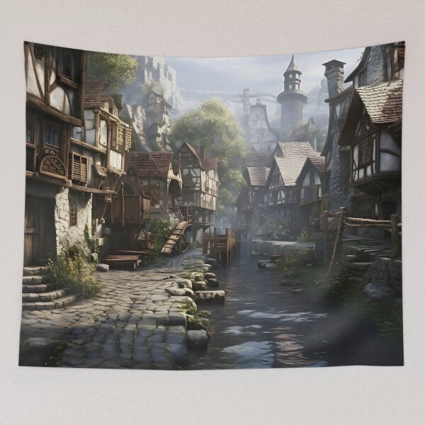 Item preview, Medieval city drawing (pixelated style) designed and sold by Radibor78.