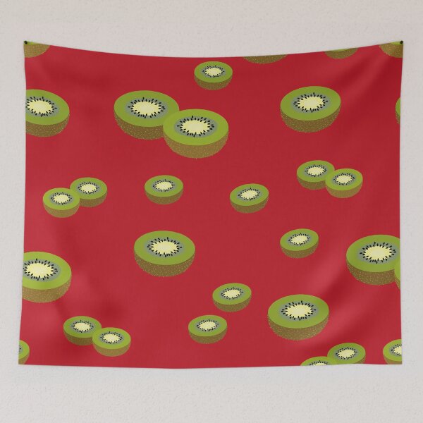 Item preview, Colorful print of green kiwi halves on red background designed and sold by Martapp.