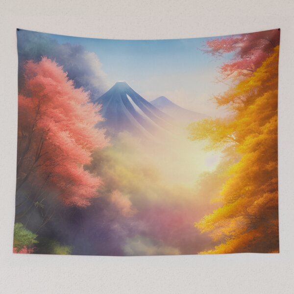 Item preview, Japanese Countryside Mountain Landscape Watercolor Matte Painting designed and sold by redjaygraphics.