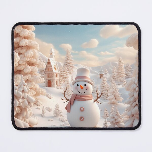 Item preview, Snowman magical winter scene blue and white cream Christmas  designed and sold by Inktown.