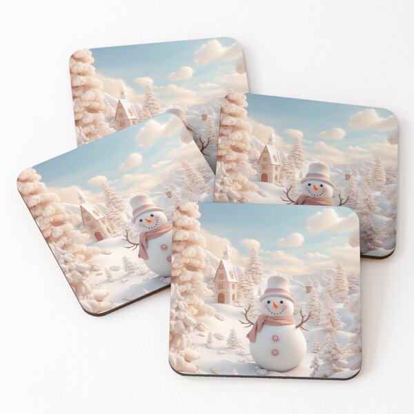 Item preview, Snowman magical winter scene blue and white cream Christmas  designed and sold by Inktown.