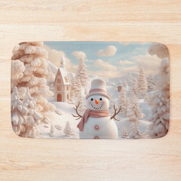 Item preview, Snowman magical winter scene blue and white cream Christmas  designed and sold by Inktown.