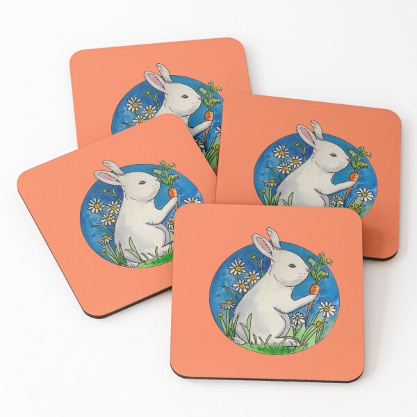 Item preview, Watercolor and ink white bunny with carrot designed and sold by altairaleon.