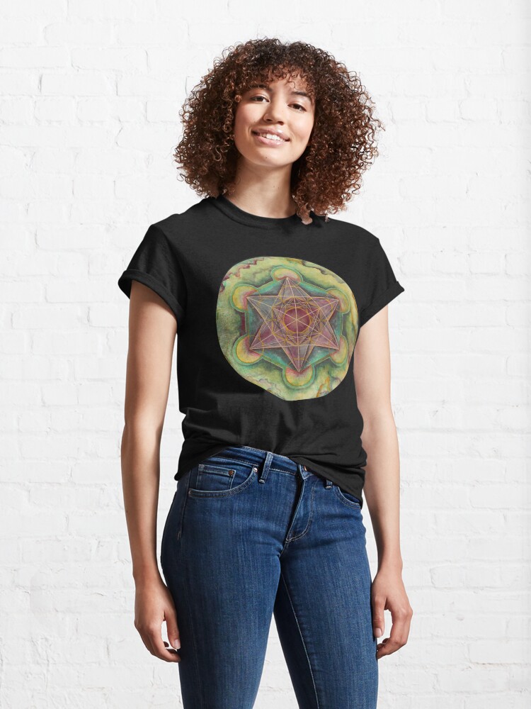 Thumbnail 4 of 7, Classic T-Shirt, Metatron's Cube Sacred Geometry Painting designed and sold by heartsake.