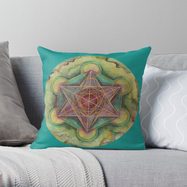 Metatron's Cube Sacred Geometry Painting Throw Pillow