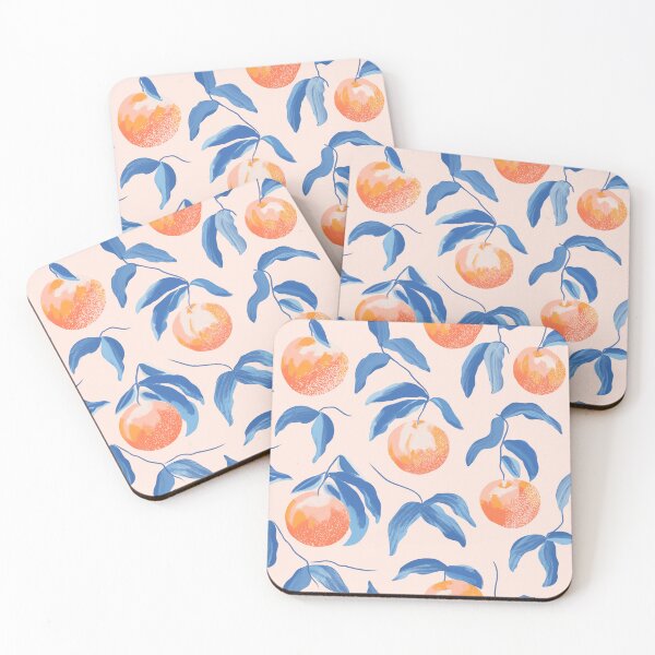Item preview, Peachy keen -  Vibrant Textured Peach Repeat Pattern with Blue Leaves designed and sold by LucyFaulke.