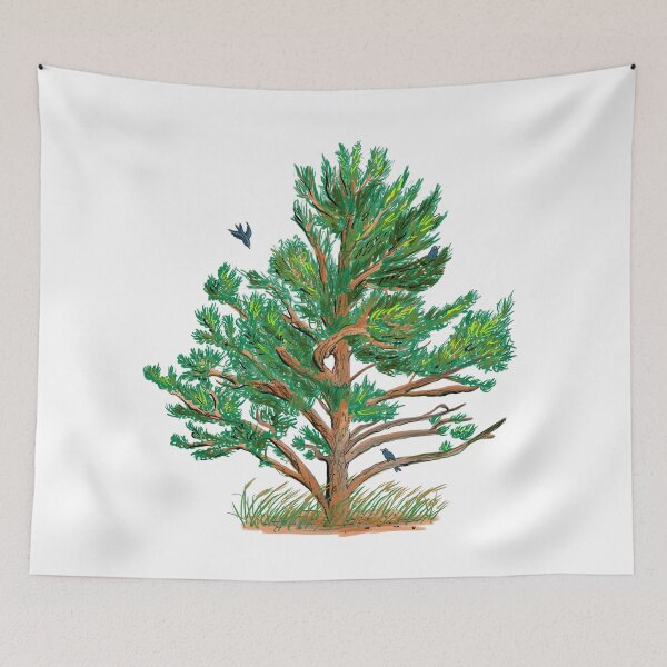 Item preview, Pine tree and bluebirds designed and sold by StetsonSketches.