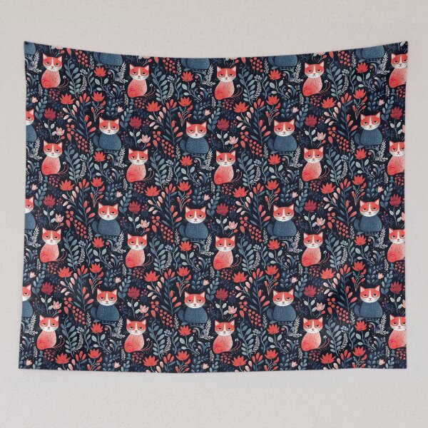 Item preview, Whimsical Garden - A Seamless Pattern of Cats and Flowers PT.2 designed and sold by vadimcarazan.