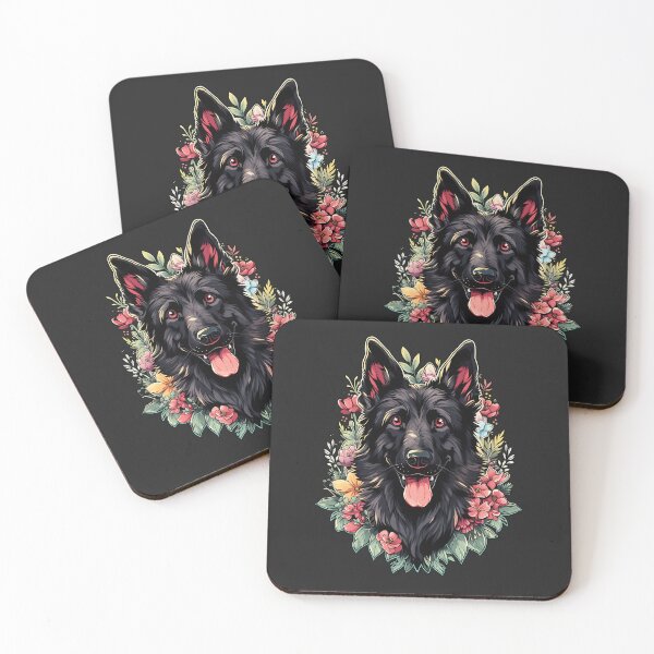 Item preview, Black German Shepherd Dog Flowers designed and sold by Clara Hollins.
