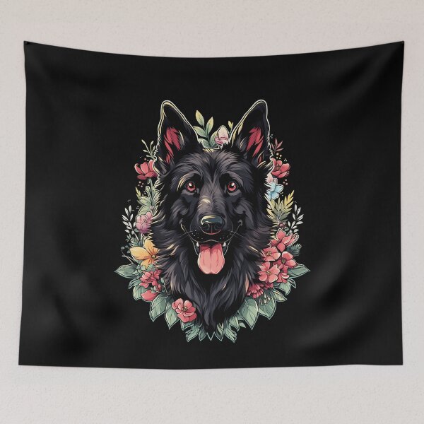 Item preview, Black German Shepherd Dog Flowers designed and sold by Clara Hollins.
