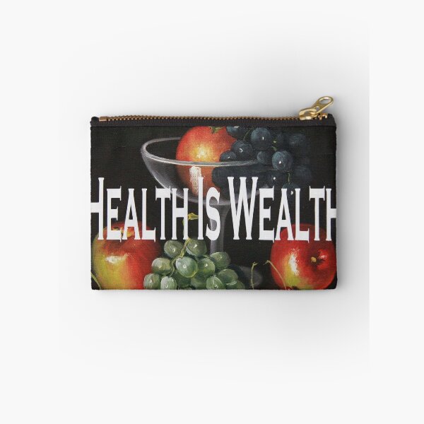 Aperçu de l'œuvre Nature morte aux fruits avec un message sain : « La santé est une richesse » créée et vendue par SheStackStuff.