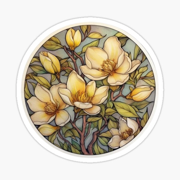 Item preview, Art Nouveau Inspired Blooming Bouquet of Yellow Magnolia Flowers  designed and sold by DarlaEdnaFleur.