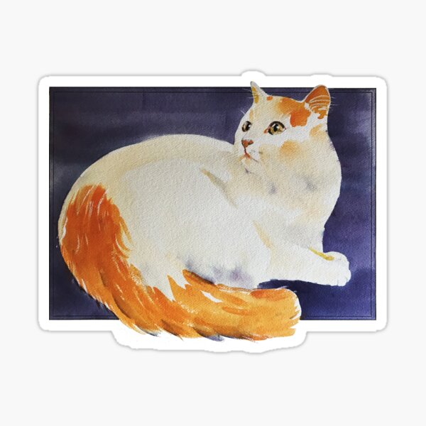 Item preview, Orange and white longhaired Cat on purple designed and sold by HelenDBVickers.