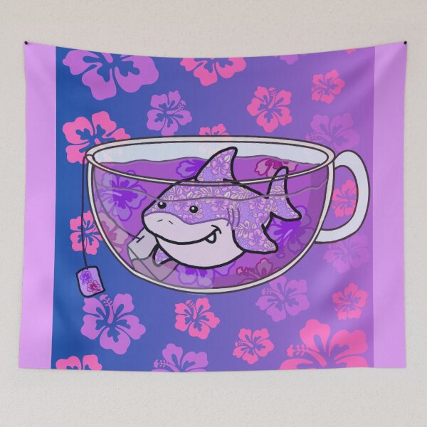 Item preview, Shark Tea (Floral, Purple Ombré background) designed and sold by octopuscafe.