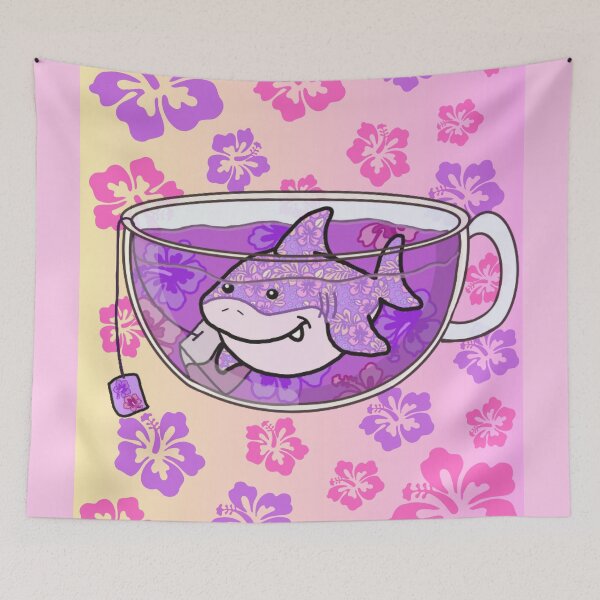 Item preview, Shark Tea (Floral, Yellow-Pink background) designed and sold by octopuscafe.