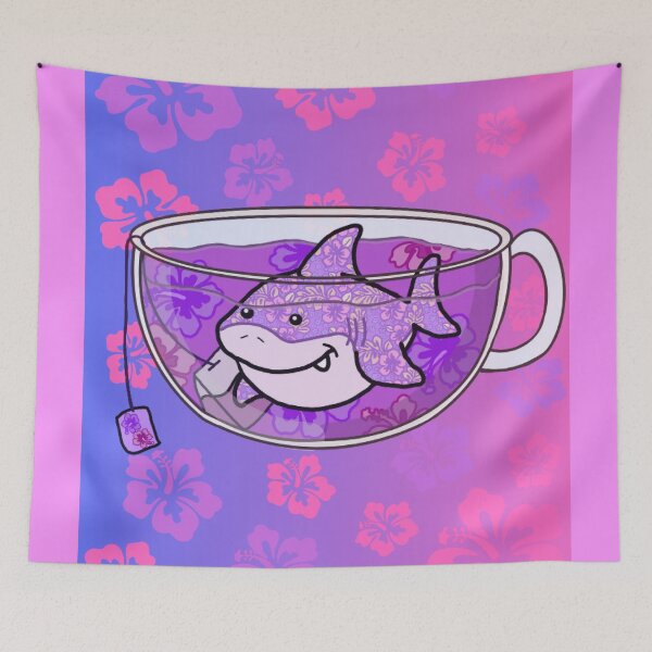 Item preview, Shark Tea (Floral, Purple-Pink background) designed and sold by octopuscafe.