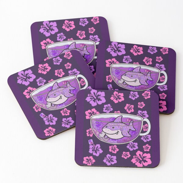 Item preview, Shark Tea (Floral, Deep Purple background) designed and sold by octopuscafe.