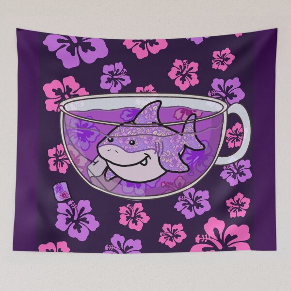 Item preview, Shark Tea (Floral, Deep Purple background) designed and sold by octopuscafe.