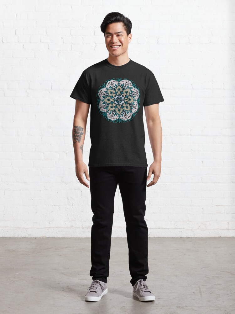 Thumbnail 3 of 7, Classic T-Shirt, Blue Throat Chakra Mandala designed and sold by heartsake.