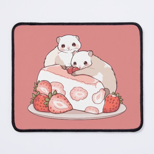 Item preview, Two ferrets on a piece of a strawberry fluffy cake designed and sold by etherElric.