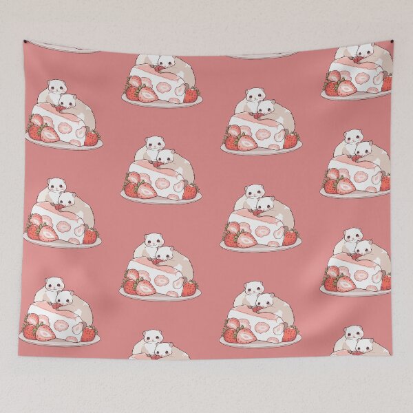 Item preview, Two ferrets on a piece of a strawberry fluffy cake designed and sold by etherElric.