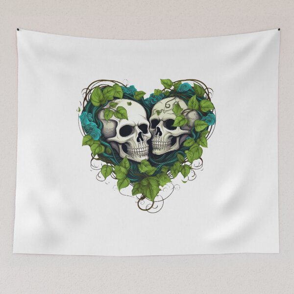 Item preview, 2 Skulls in Green Vines, Skull Couples Intertwined with Vine of Hearts designed and sold by Rroliver.