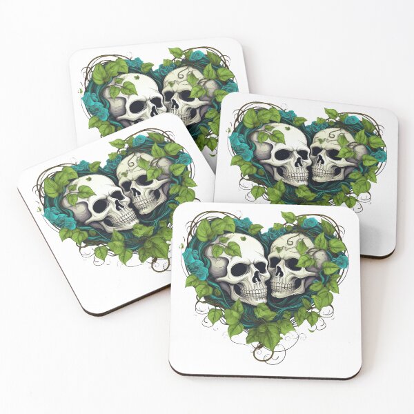 Item preview, 2 Skulls in Green Vines, Skull Couples Intertwined with Vine of Hearts designed and sold by Rroliver.