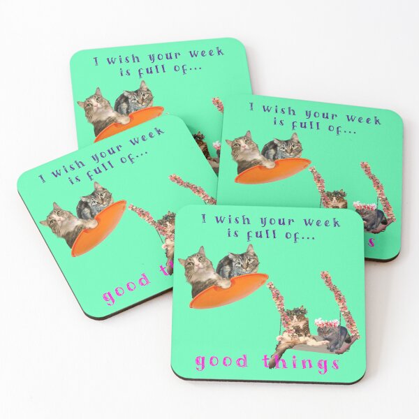 Item preview, I wish your week is full of ... GOOD THINGS - Maine Coon + Wedgie cats designed and sold by StudioTanoshiiNeko.