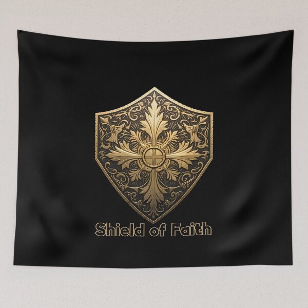 Item preview, Shield of Faith w/ Lettering - Linocut Art designed and sold by LampDigiArt.