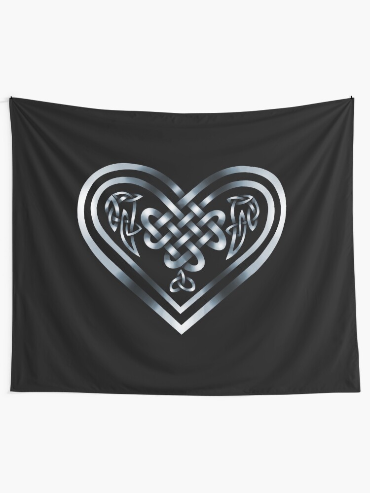Alternate view of Celtic Heart - Silver on Black Tapestry
