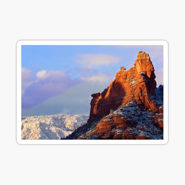 Lizard Head Rock surrounded in snow, Sedona, Arizona. Sticker