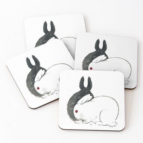 Item preview, Black and white rabbits by Kōno Bairei (1844-1895) designed and sold by 5b2f.