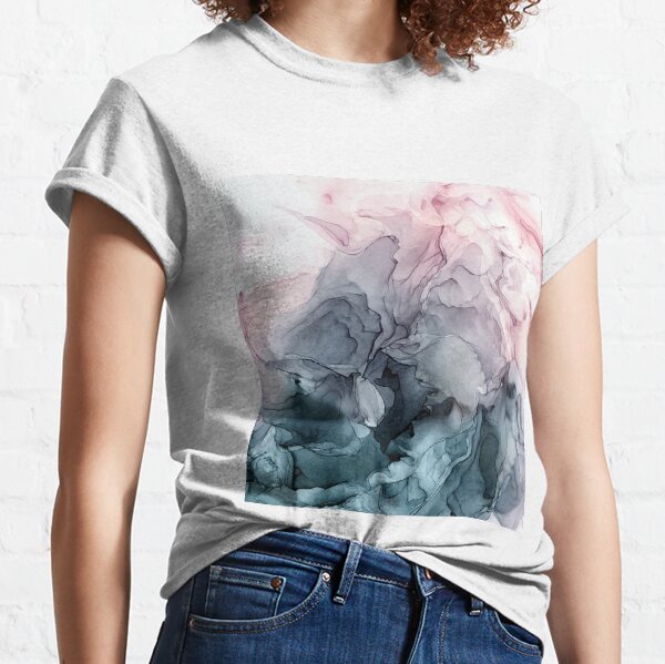 Blush and Payne's Grey Flowing Abstract Painting Classic T-Shirt