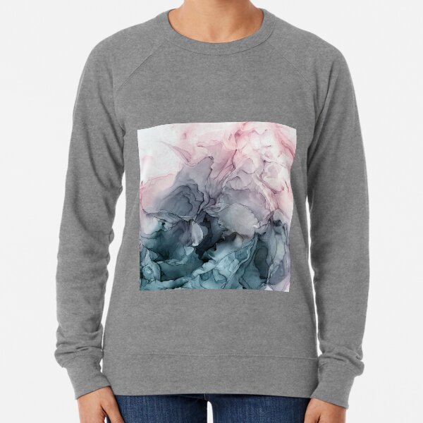 Blush and Payne's Grey Flowing Abstract Painting Lightweight Sweatshirt