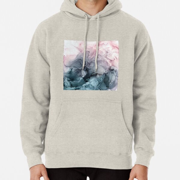 Blush and Payne's Grey Flowing Abstract Painting Pullover Hoodie