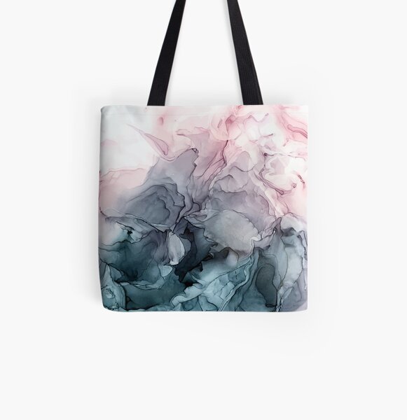 Blush and Payne's Grey Flowing Abstract Painting All Over Print Tote Bag