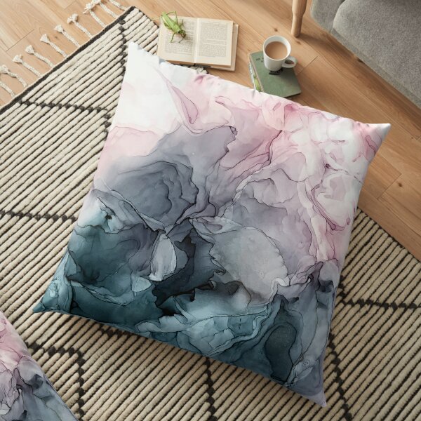 Blush and Payne's Grey Flowing Abstract Painting Floor Pillow