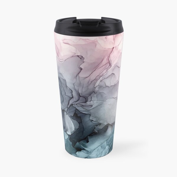 Blush and Payne's Grey Flowing Abstract Painting Travel Mug