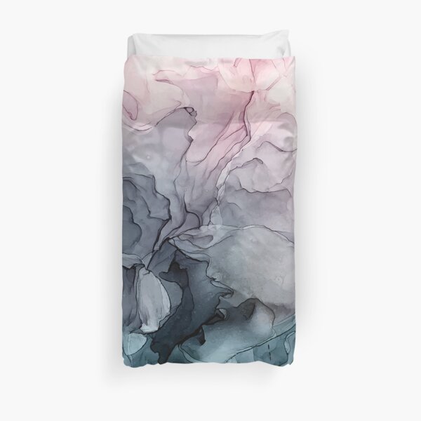 Blush and Payne's Grey Flowing Abstract Painting Duvet Cover
