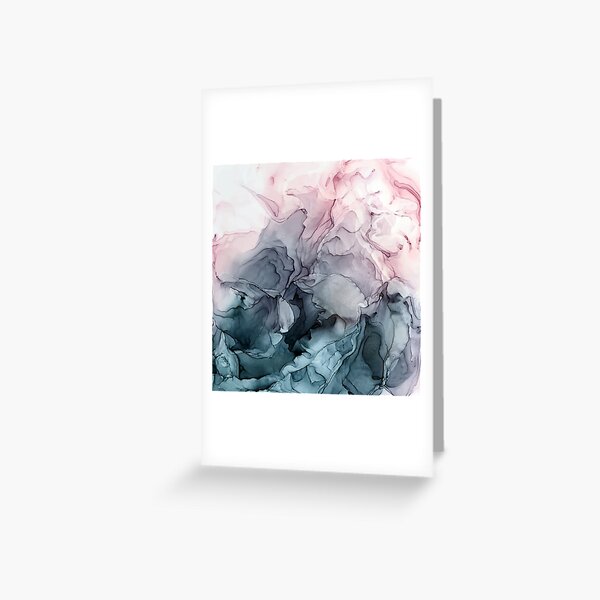 Blush and Payne's Grey Flowing Abstract Painting Greeting Card