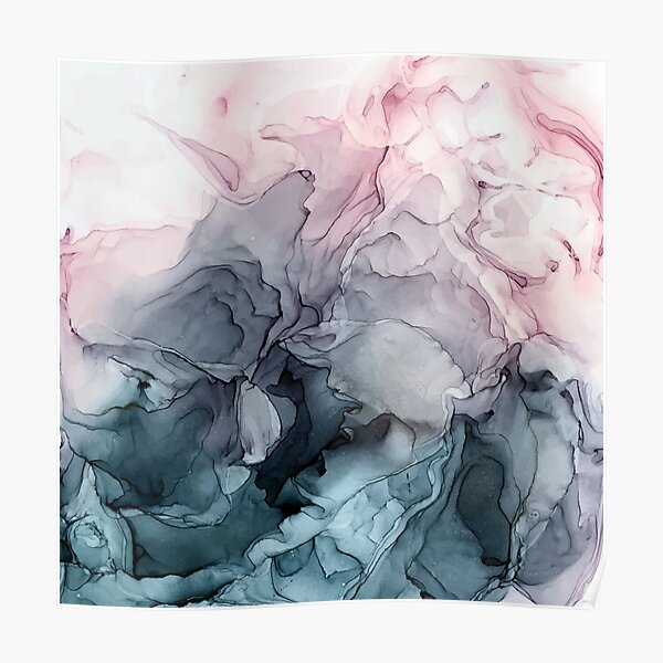 Blush and Payne's Grey Flowing Abstract Painting Poster