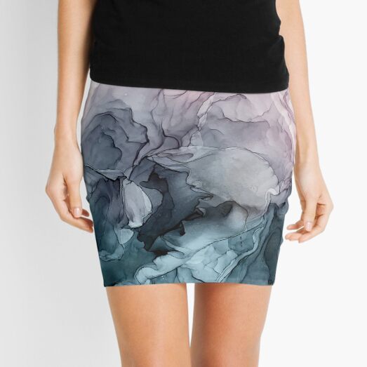 Blush and Payne's Grey Flowing Abstract Painting Mini Skirt
